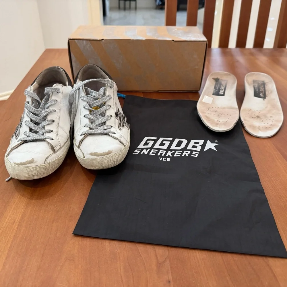 Golden Goose Women's Superstar White Leather /Suede Heels/ Zebra Stars/ Sz.38 - Picture 2 of 13